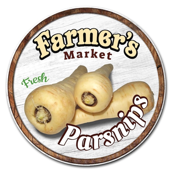 Corrugated Plastic Sign With Stakes 24in Circular-Farmers Market Parsnips, C-24-CIR-WS-Parsnips